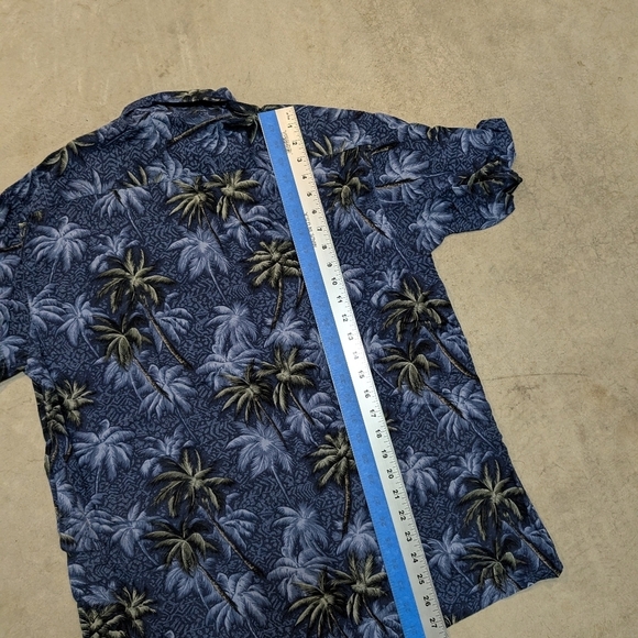 VTG 90s Pierre Cardin Rayon Hawaiian Shirt Palm Trees Blue Mens L Korea - Picture 4 of 5